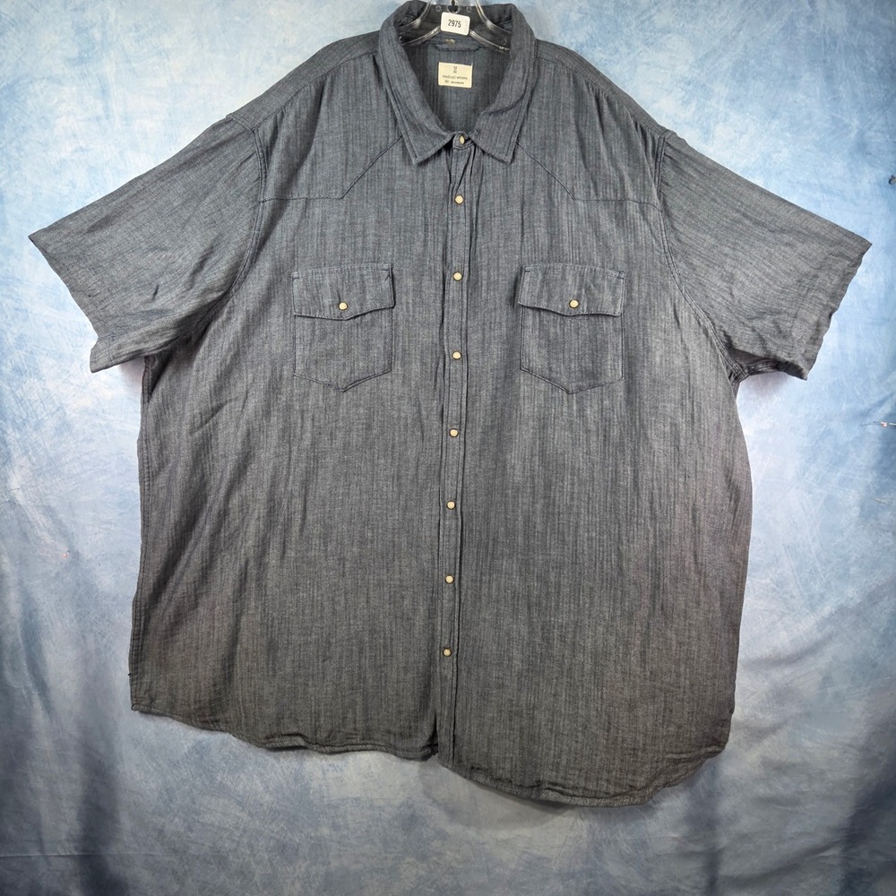 Mutual Weave Mens 5XLT Gray Herringbone Cotton Short Sleeve Western Shirt